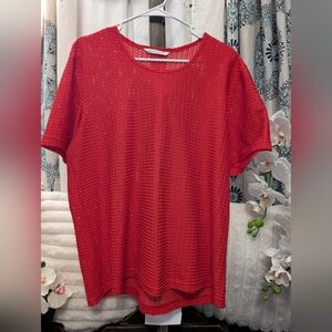 Vibrant Red Short Sleeve Knit Top